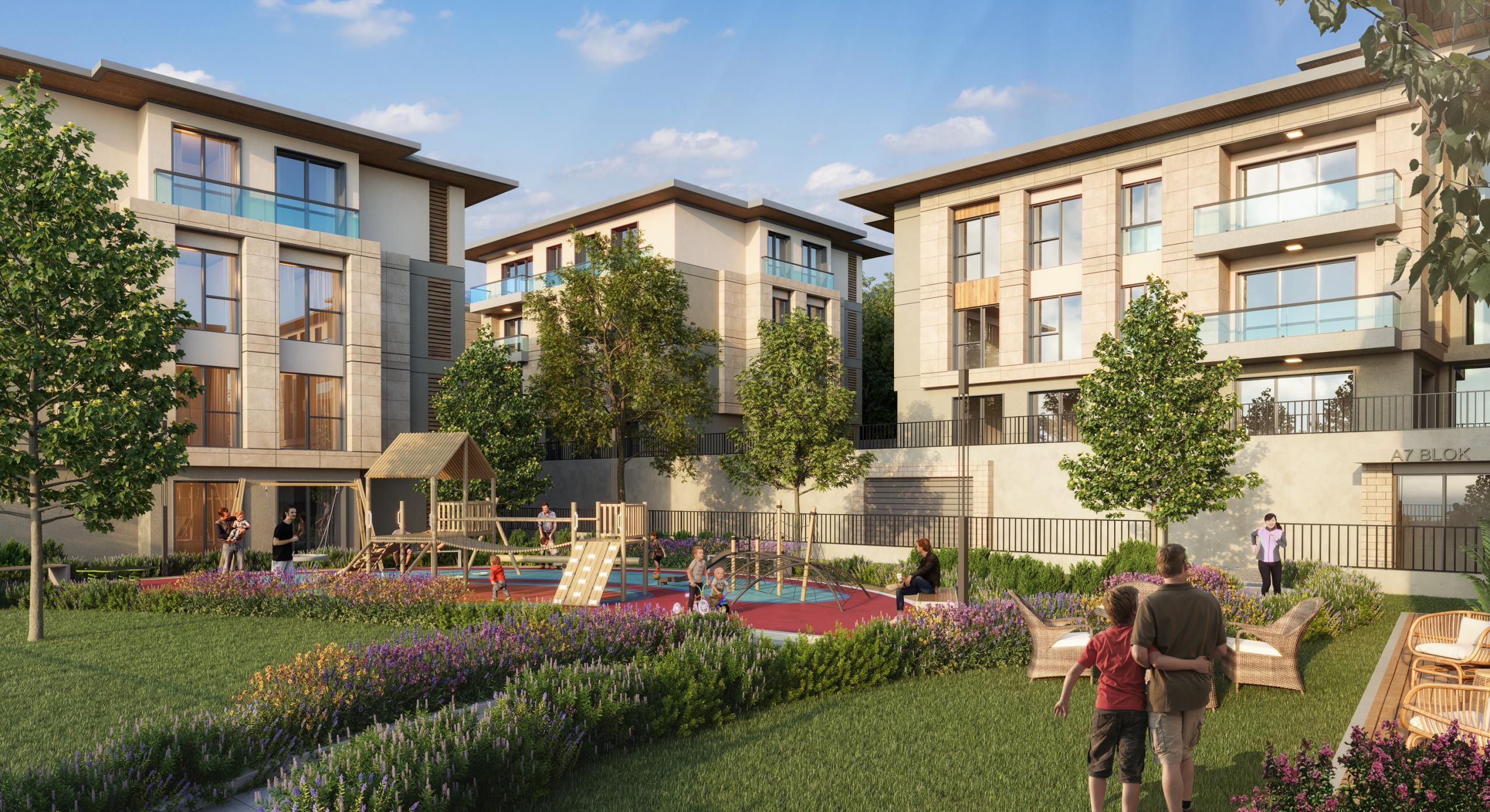 Luxury apartments for sale with extensive social facilities are located in Istanbul, Bahçeşehir