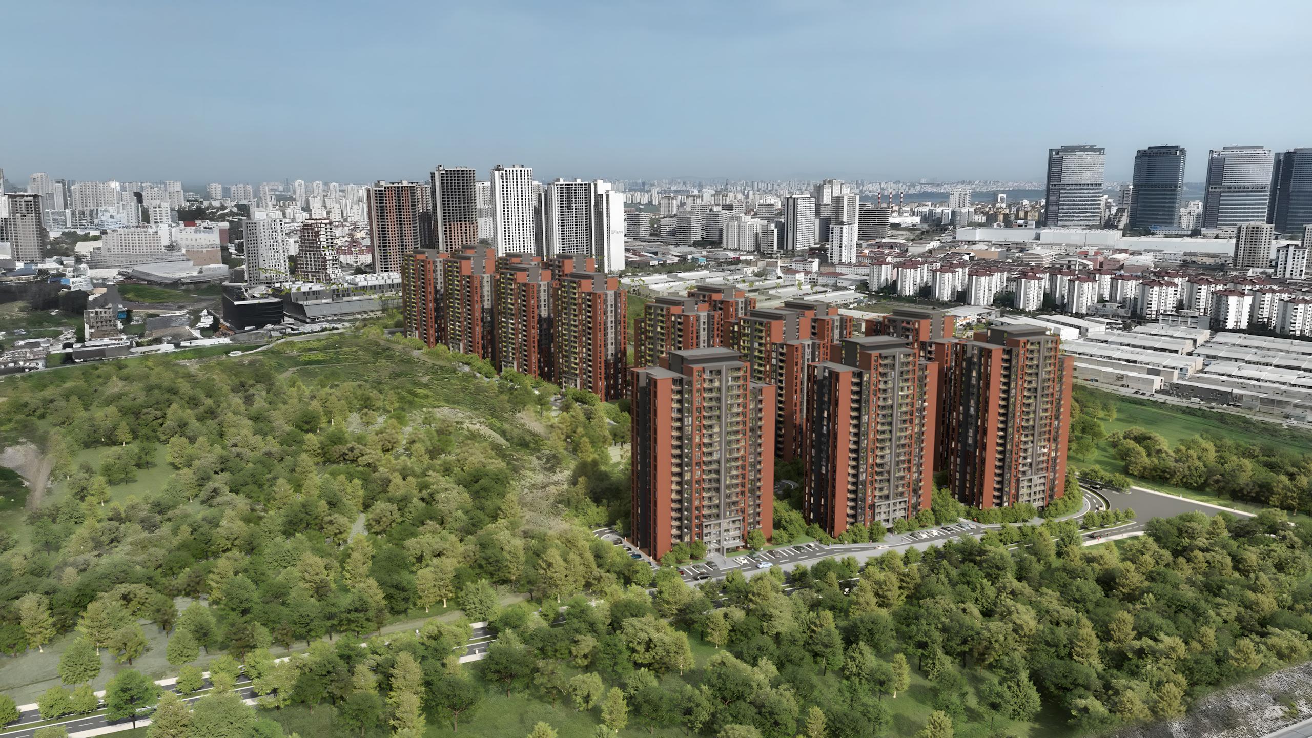 Apartments for sale are located in a residential complex in Istanbul, Bahçeşehir