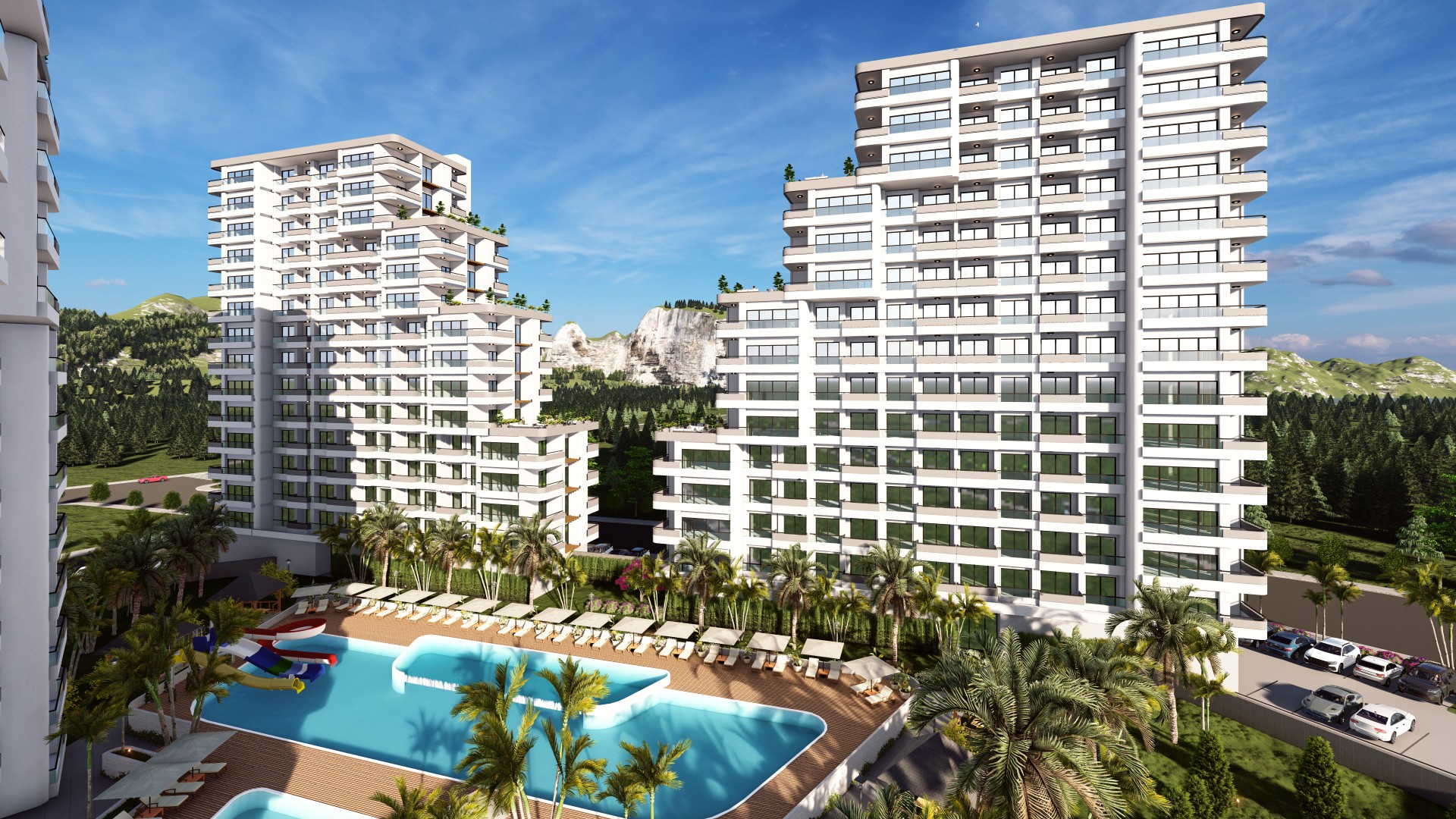 Apartments in a large complex close to the sea in Mersin, Mezitli