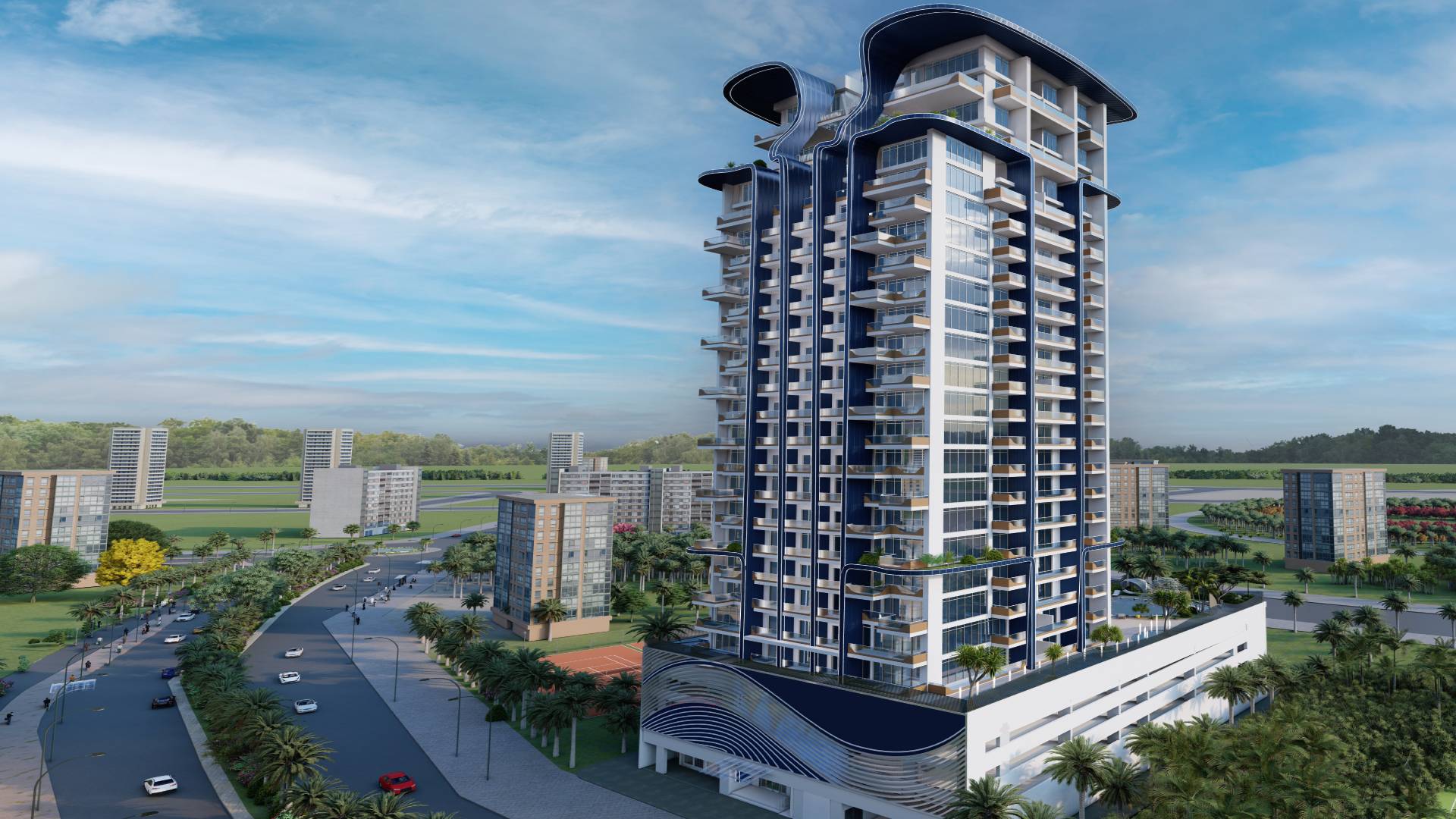 Luxury apartments with modern architecture in Dubai, Jumeriah Village Circle